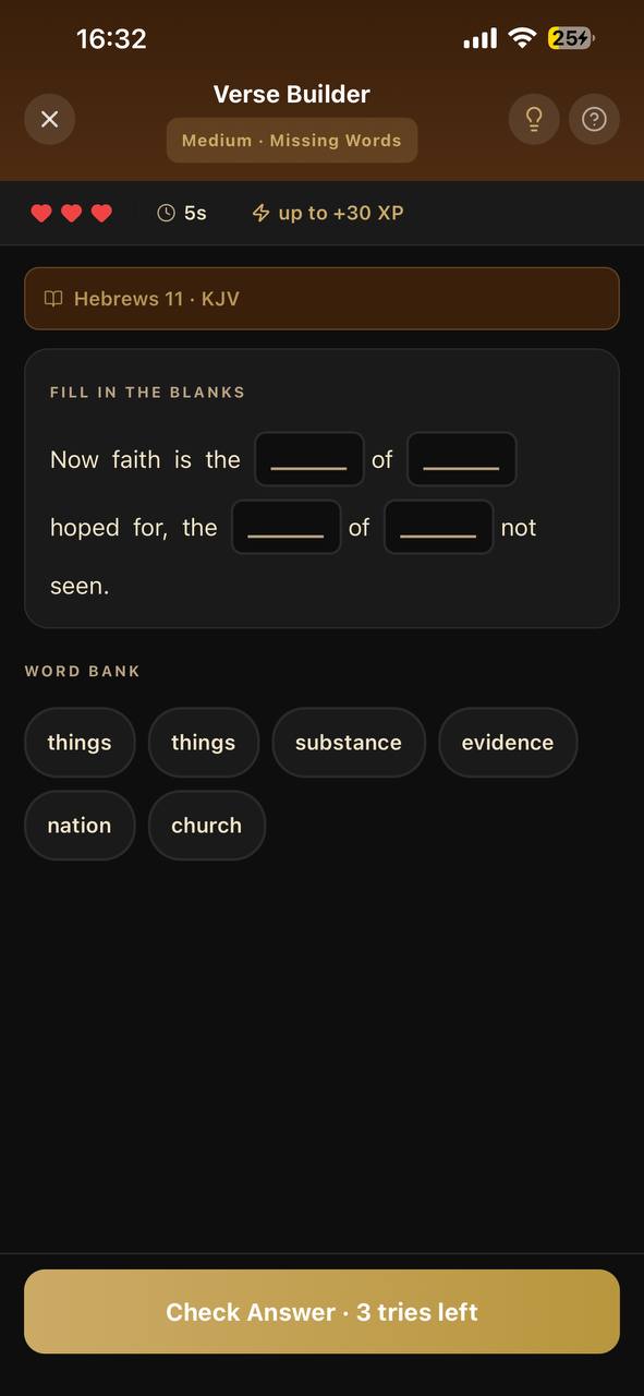 Verse Builder game screen